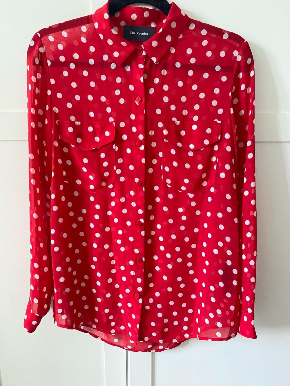 The Kooples Red & White Polka Dot Sheer Button-Front Blouse Size M